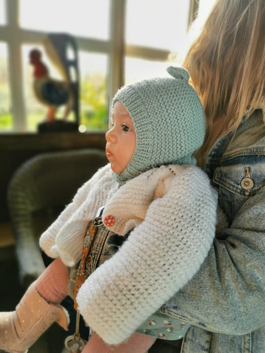 Gorro Pasamontañas tejido a mano a palillo en Algodón Pima.